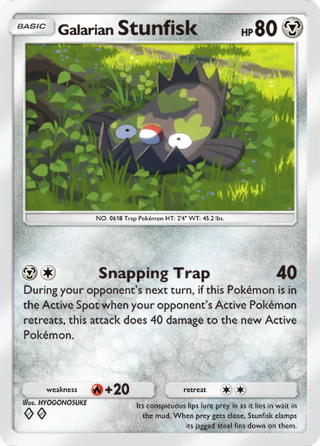 Galarian Stunfisk, Fantastical Parade #117, Basic Metal Pokémon, illustrated by HYOGONOSUKE