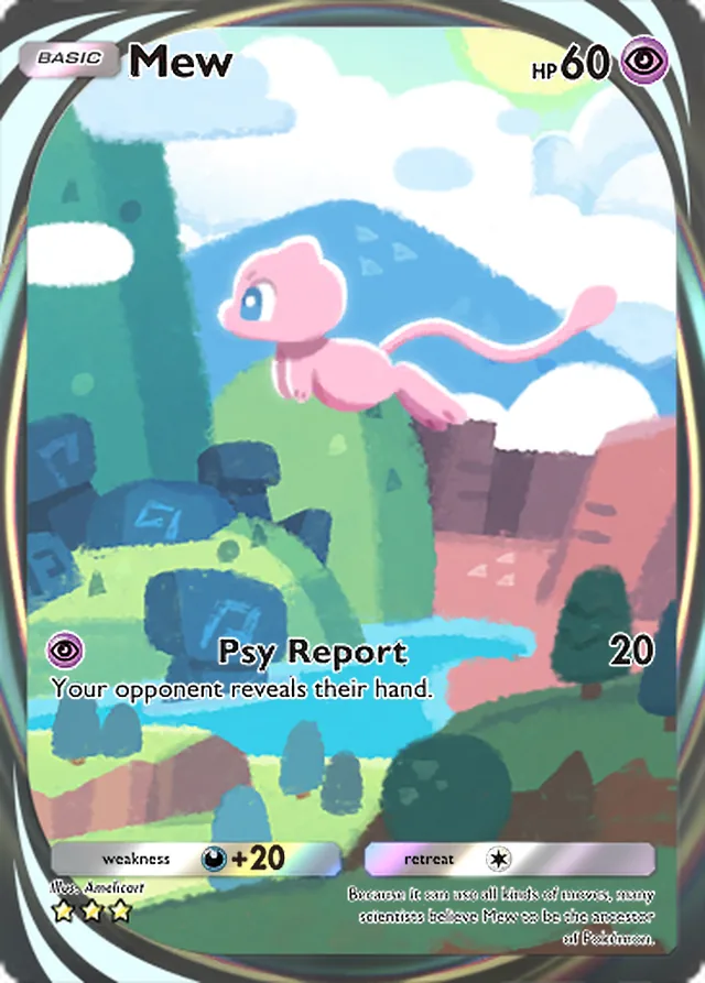 Mew, Genetic Apex #283, Basic Psychic Pokémon, illustrated by Amelicart