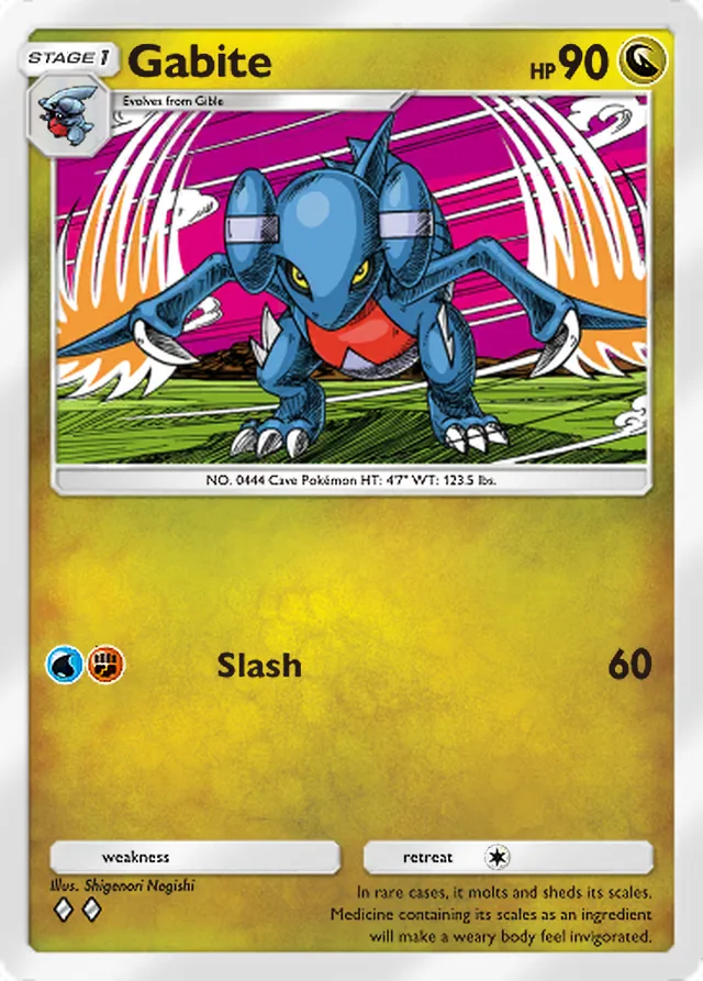Gabite, Space-Time Smackdown #122, Stage 1 Dragon Pokémon, illustrated by Shigenori Negishi