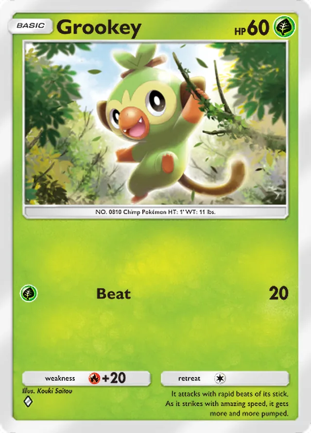 Grookey, Mega Rising #025, Basic Grass Pokémon, illustrated by Kouki Saitou