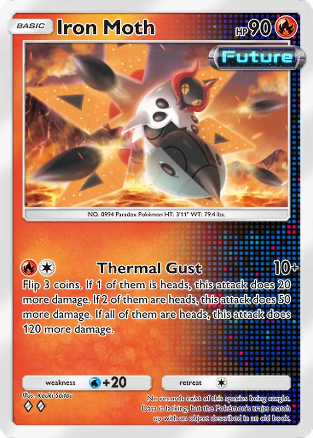 Iron Moth, Paradox Drive #005, Basic Fire Pokémon, illustrated by Kouki Saitou