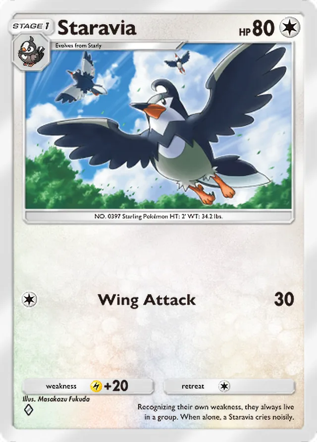 Staravia, Triumphant Light #067, Stage 1 Colorless Pokémon, illustrated by Masakazu Fukuda