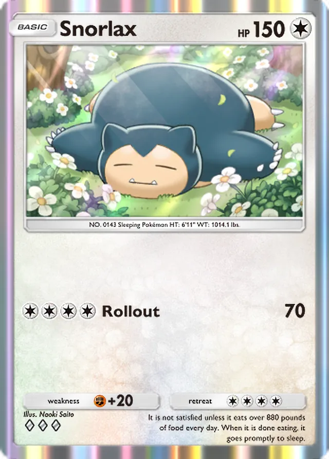 Snorlax, Genetic Apex #211, Basic Colorless Pokémon, illustrated by Naoki Saito