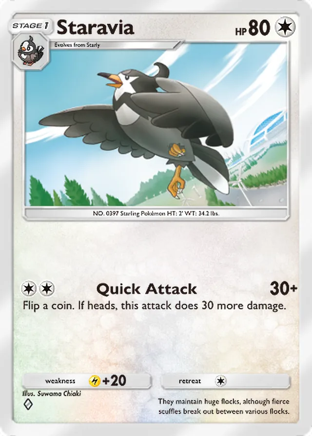 Staravia, Crimson Blaze #060, Stage 1 Colorless Pokémon, illustrated by Suwama Chiaki