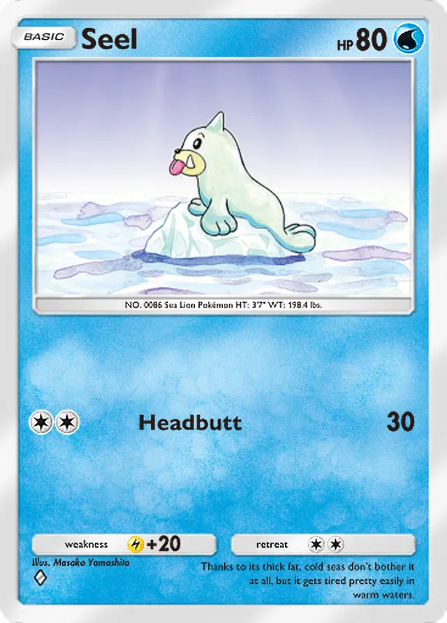 Seel, Genetic Apex #064, Basic Water Pokémon, illustrated by Masako Yamashita