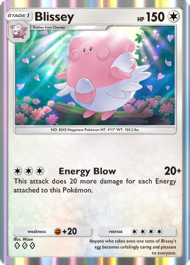 Blissey, Wisdom of Sea and Sky #132, Stage 1 Colorless Pokémon, illustrated by Mizue