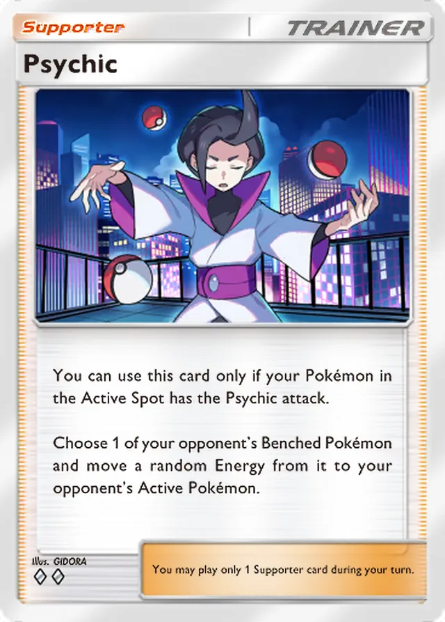 Psychic, Ruler of the Skies #150, Trainer card, illustrated by GIDORA