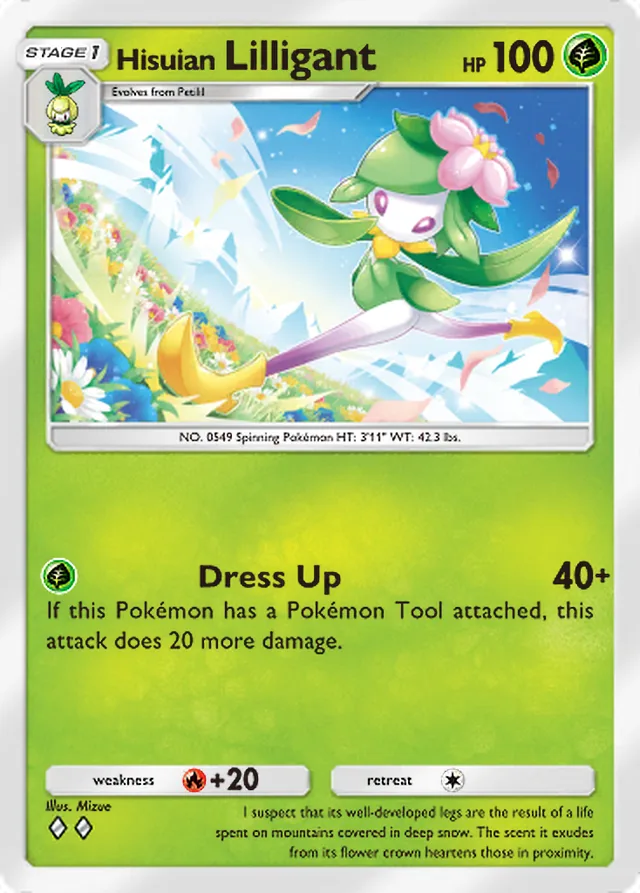 Hisuian Lilligant, Everyday Wonders #007, Stage 1 Grass Pokémon, illustrated by Mizue