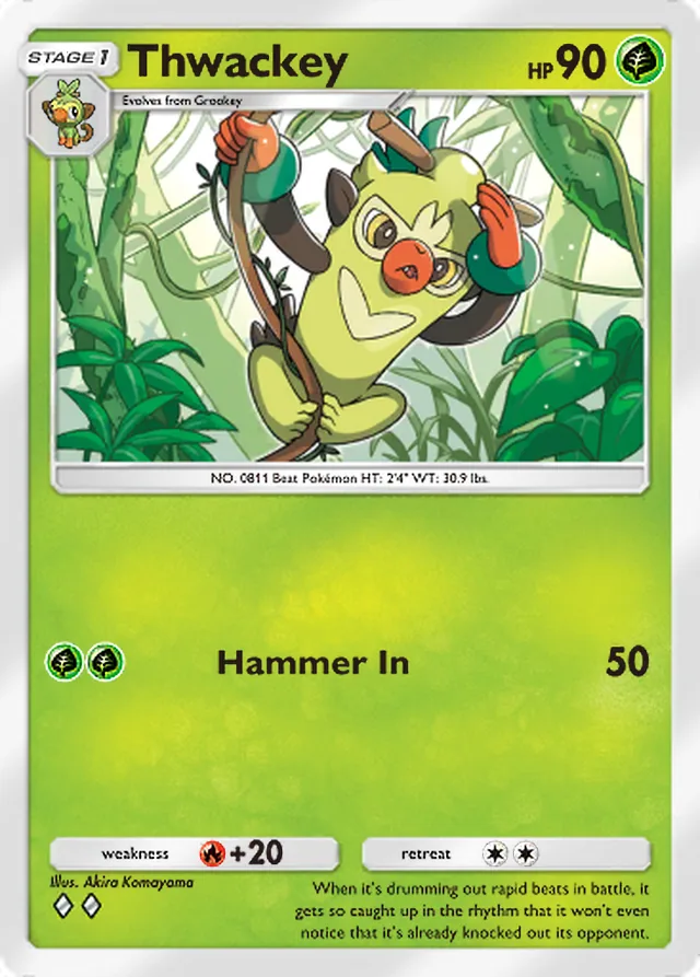 Thwackey, Mega Rising #026, Stage 1 Grass Pokémon, illustrated by Akira Komayama