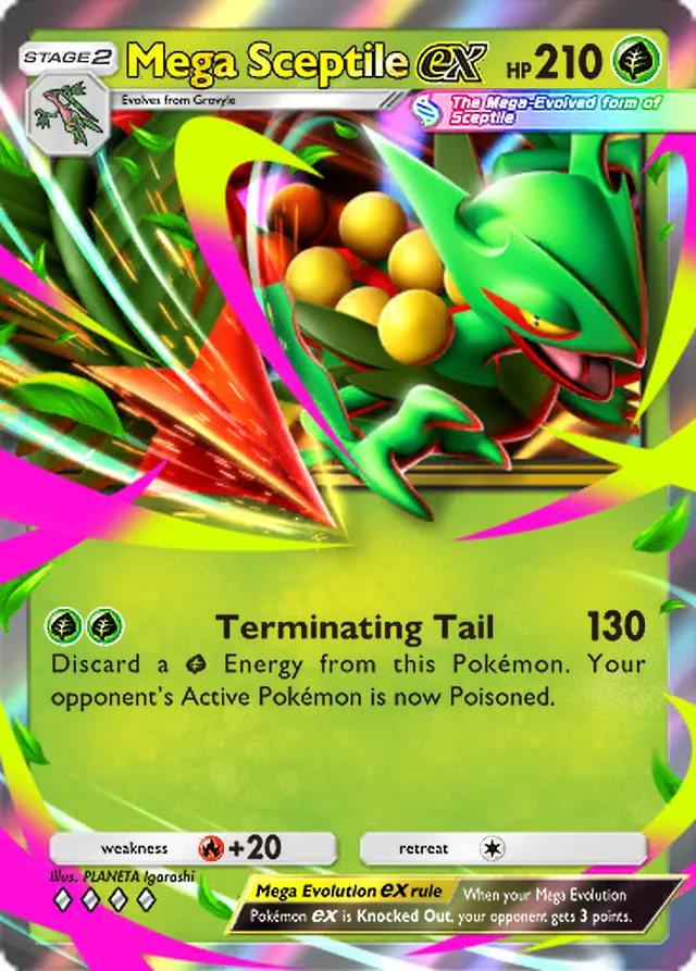 Mega Sceptile ex, Pulsing Aura #008, Stage 2 Grass Pokémon, illustrated by PLANETA Igarashi