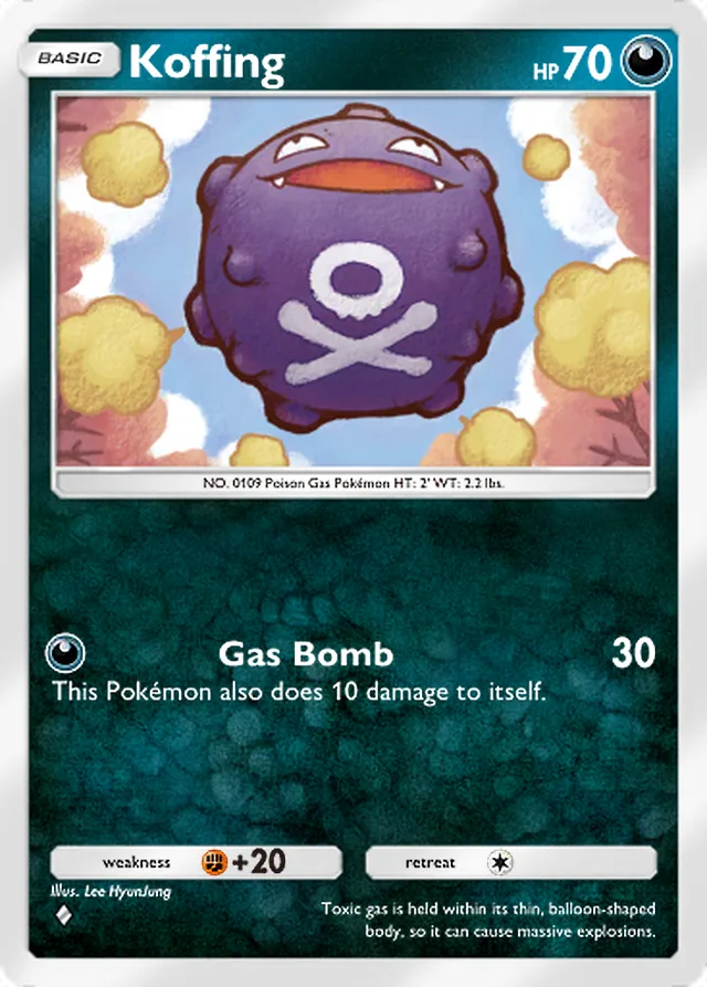 Koffing, Pulsing Aura #101, Basic Darkness Pokémon, illustrated by Lee HyunJung