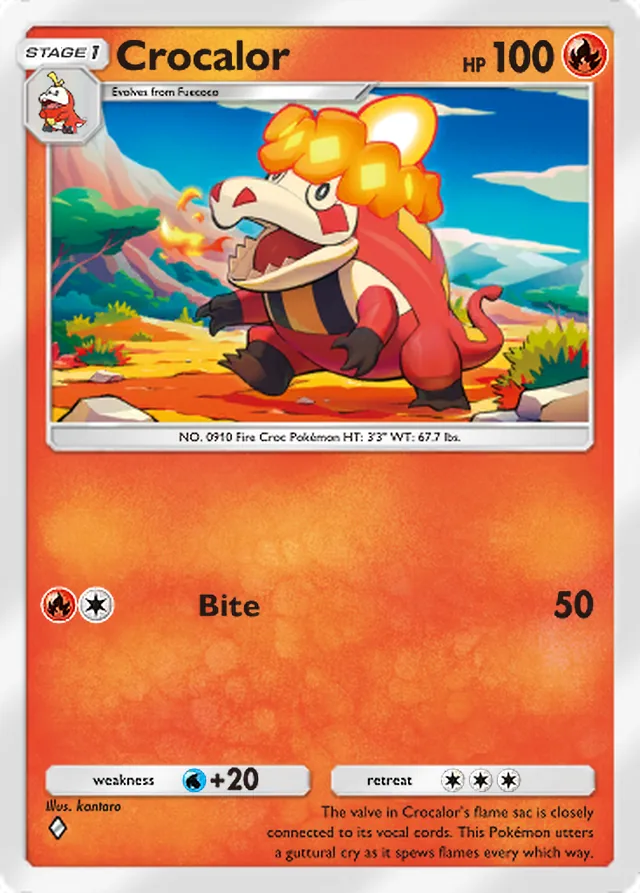 Crocalor, Paldean Wonders #017, Stage 1 Fire Pokémon, illustrated by kantaro