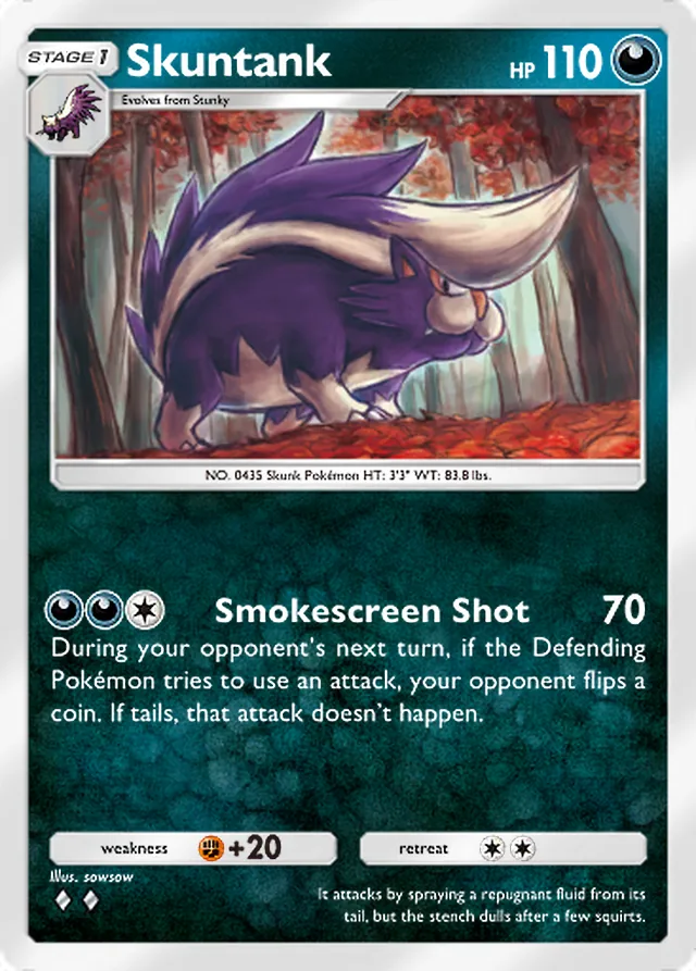 Skuntank, Fantastical Parade #102, Stage 1 Darkness Pokémon, illustrated by sowsow