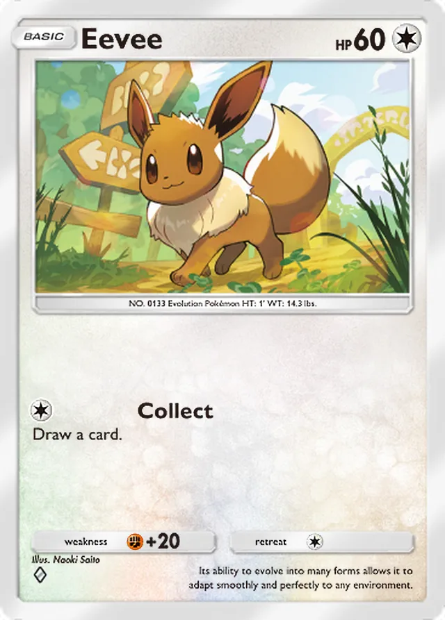Eevee, Eevee Grove #055, Basic Colorless Pokémon, illustrated by Naoki Saito