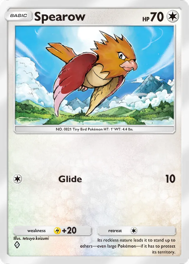 Spearow, Wisdom of Sea and Sky #129, Basic Colorless Pokémon, illustrated by tetsuya koizumi