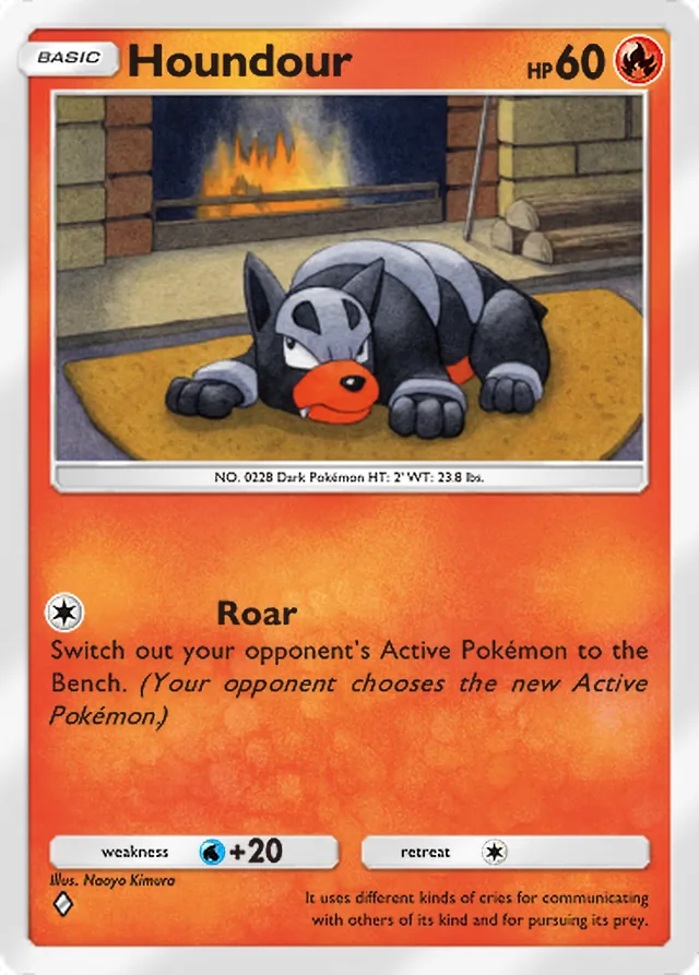 Houndour, Crimson Blaze #015, Basic Fire Pokémon, illustrated by Naoyo Kimura