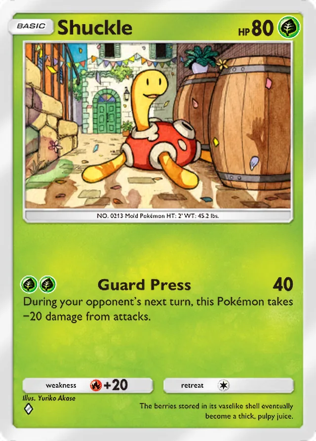 Shuckle, Fantastical Parade #003, Basic Grass Pokémon, illustrated by Yuriko Akase