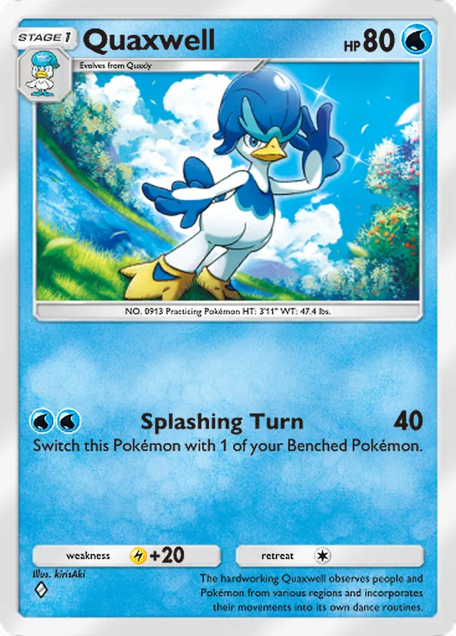 Quaxwell, Paldean Wonders #023, Stage 1 Water Pokémon, illustrated by kirisAki