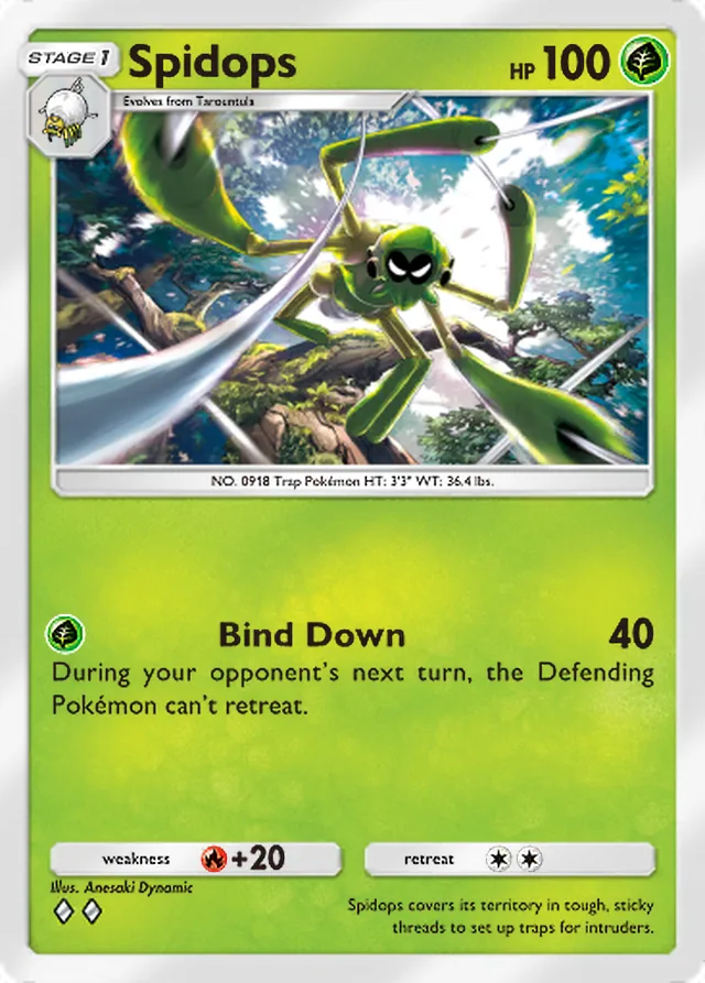 Spidops, Paldean Wonders #005, Stage 1 Grass Pokémon, illustrated by Anesaki Dynamic