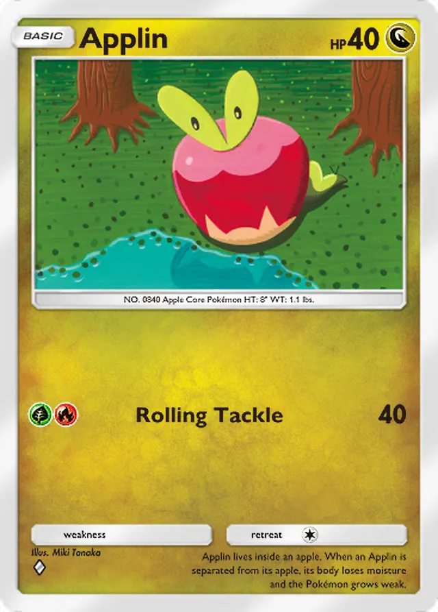 Applin, Ruler of the Skies #125, Basic Dragon Pokémon, illustrated by Miki Tanaka