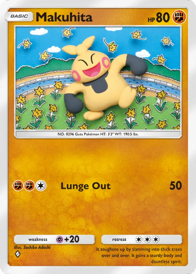 Makuhita, Mega Rising #126, Basic Fighting Pokémon, illustrated by Sachiko Adachi