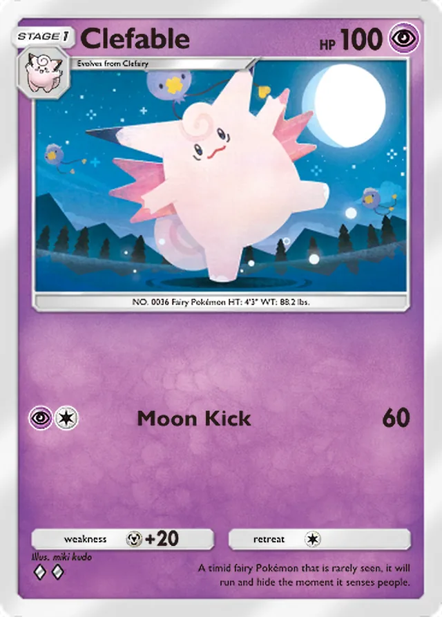 Clefable, Extradimensional Crisis #023, Stage 1 Psychic Pokémon, illustrated by miki kudo