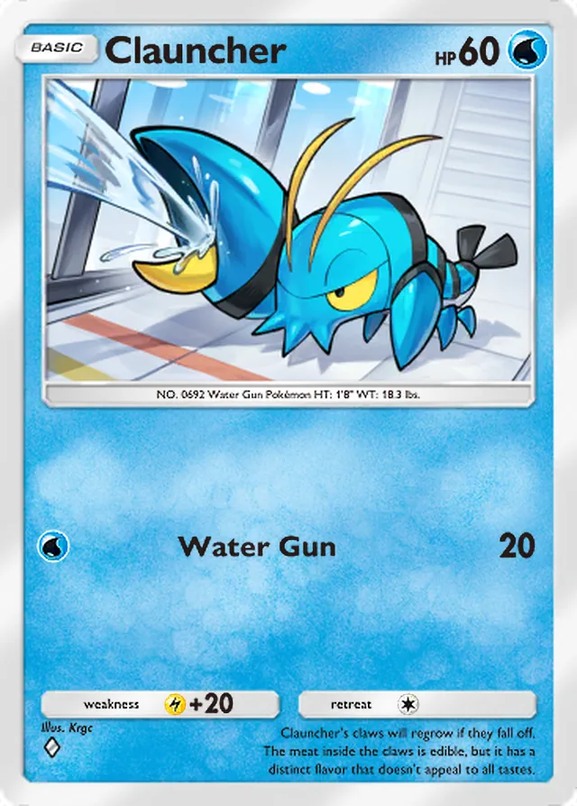 Clauncher, Crimson Blaze #022, Basic Water Pokémon, illustrated by Krgc