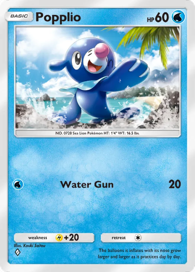 Popplio, Celestial Guardians #046, Basic Water Pokémon, illustrated by Kouki Saitou