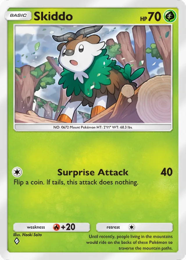 Skiddo, Genetic Apex #031, Basic Grass Pokémon, illustrated by Naoki Saito
