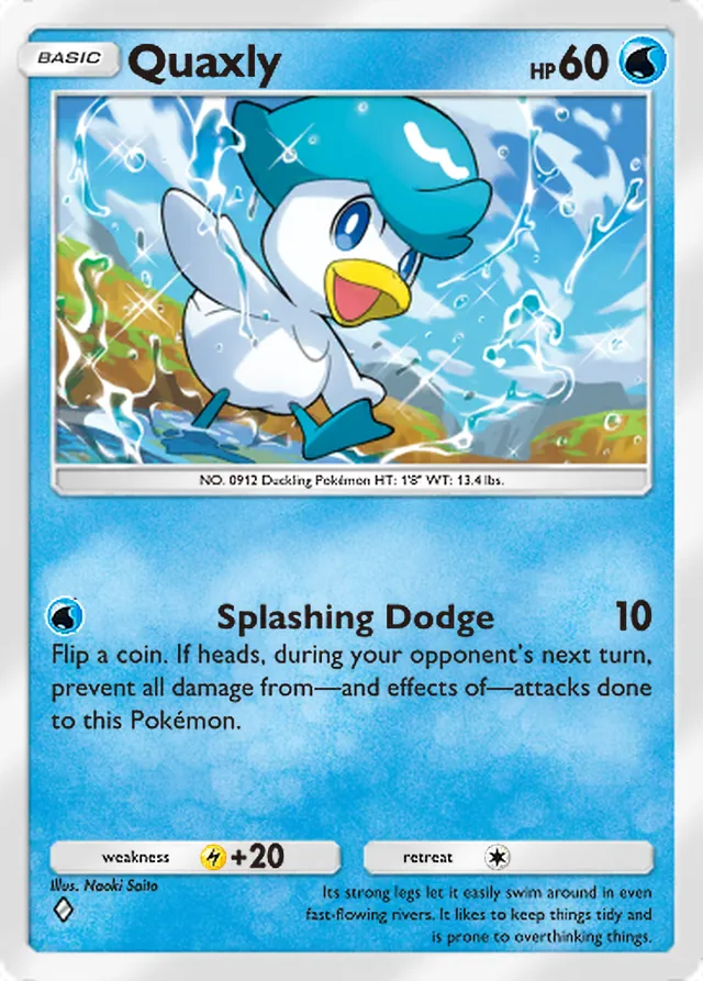 Quaxly, Paldean Wonders #022, Basic Water Pokémon, illustrated by Naoki Saito