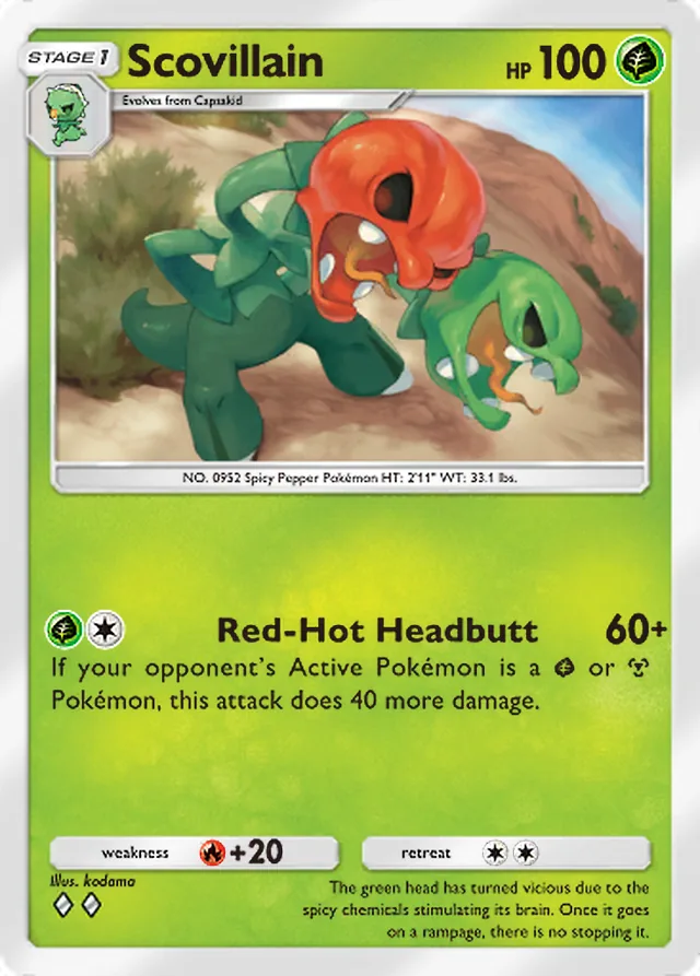 Scovillain, Paldean Wonders #013, Stage 1 Grass Pokémon, illustrated by kodama
