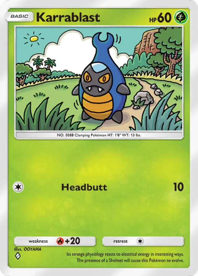 Karrablast, Celestial Guardians #006, Basic Grass Pokémon, illustrated by OOYAMA