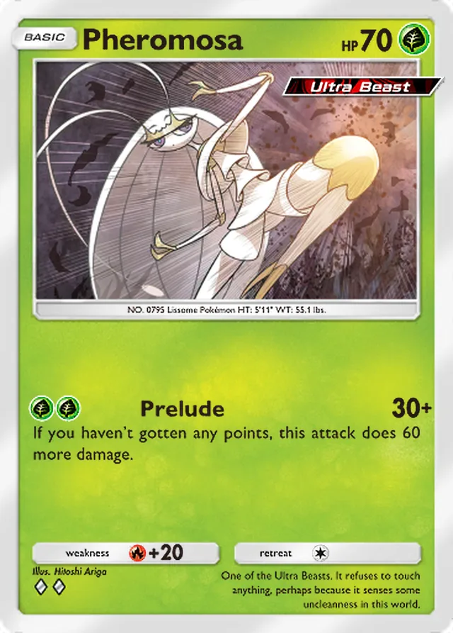 Pheromosa, Ruler of the Skies #016, Basic Grass Pokémon, illustrated by Hitoshi Ariga