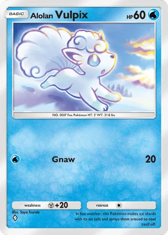 Alolan Vulpix, Fantastical Parade #028, Basic Water Pokémon, illustrated by Saya Tsuruta