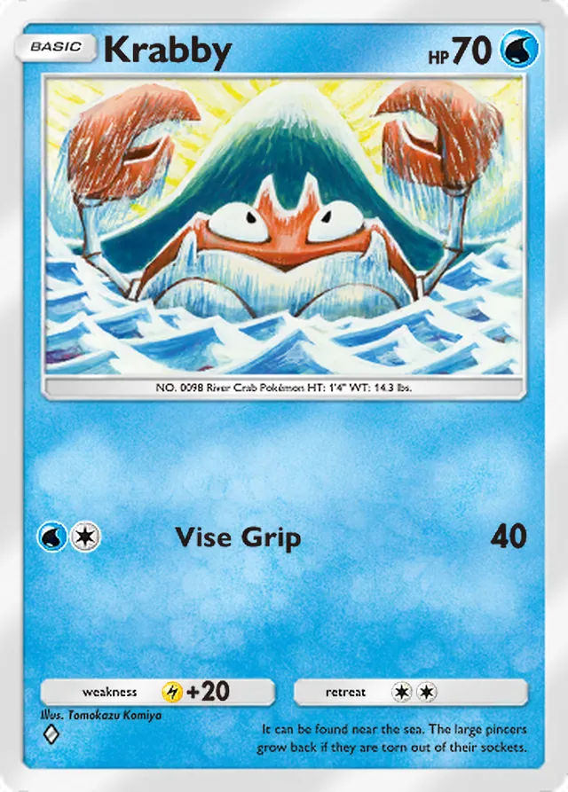 Krabby, Genetic Apex #068, Basic Water Pokémon, illustrated by Tomokazu Komiya