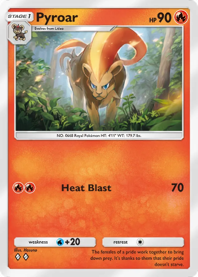 Pyroar, Fantastical Parade #021, Stage 1 Fire Pokémon, illustrated by Hasuno