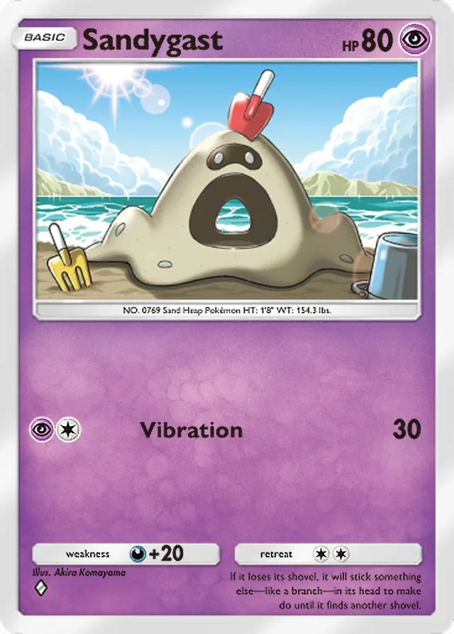 Sandygast, Celestial Guardians #081, Basic Psychic Pokémon, illustrated by Akira Komayama
