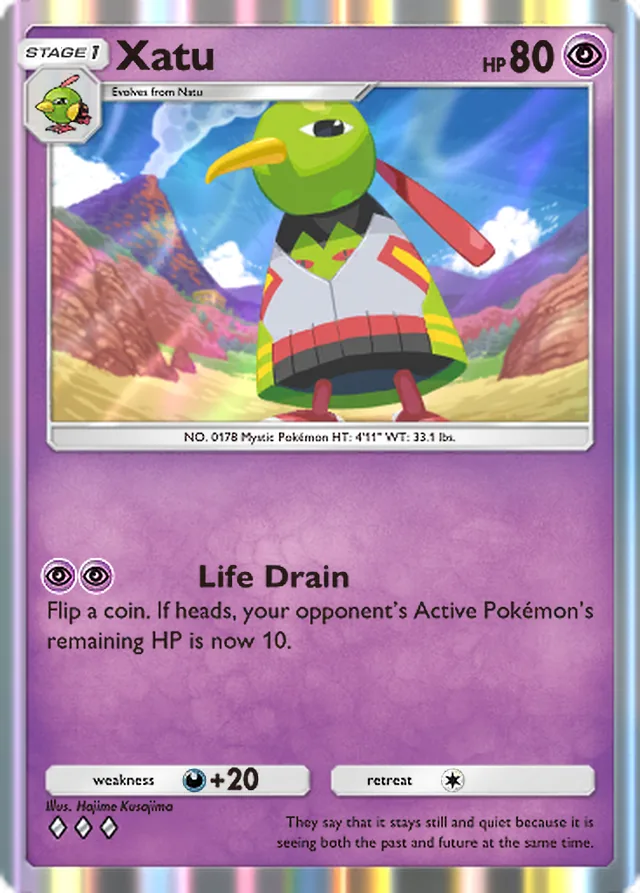 Xatu, Wisdom of Sea and Sky #082, Stage 1 Psychic Pokémon, illustrated by Hajime Kusajima