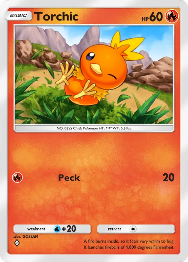 Torchic, Mega Rising #033, Basic Fire Pokémon, illustrated by GOSSAN