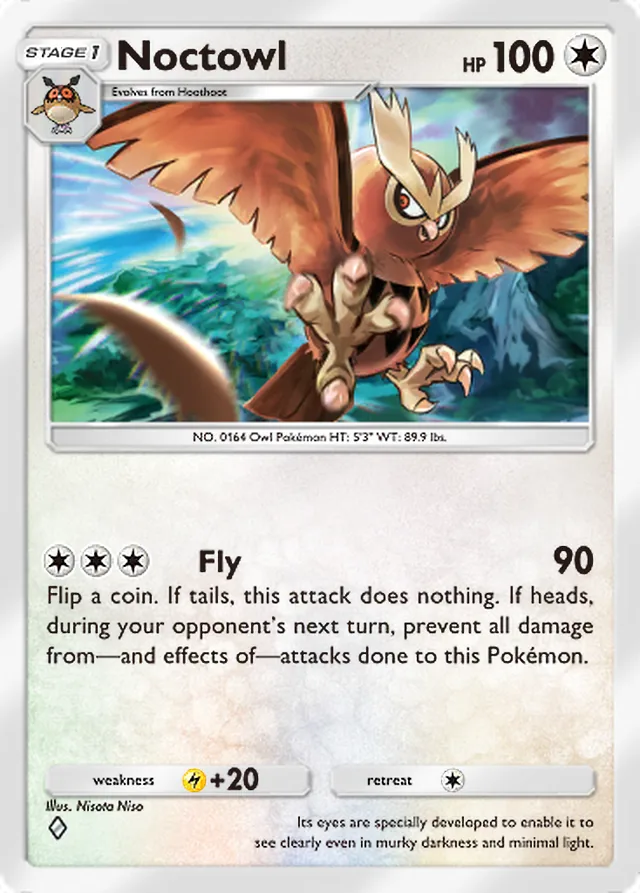 Noctowl, Wisdom of Sea and Sky #141, Stage 1 Colorless Pokémon, illustrated by Nisota Niso