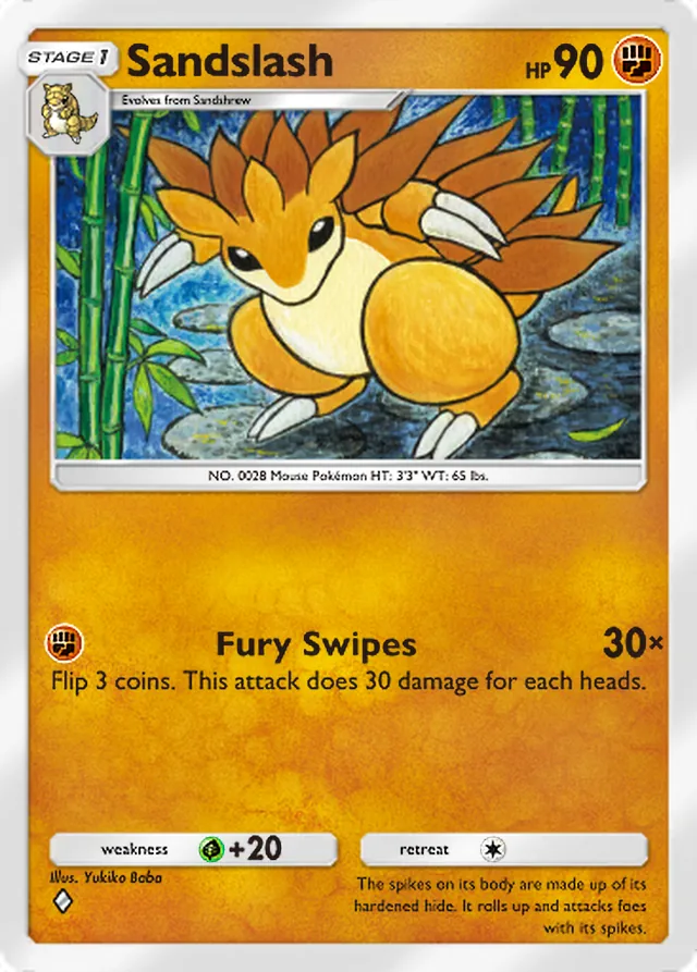 Sandslash, Fantastical Parade #078, Stage 1 Fighting Pokémon, illustrated by Yukiko Baba