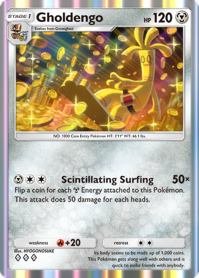 Gholdengo, Shining Revelry #057, Stage 1 Metal Pokémon, illustrated by HYOGONOSUKE