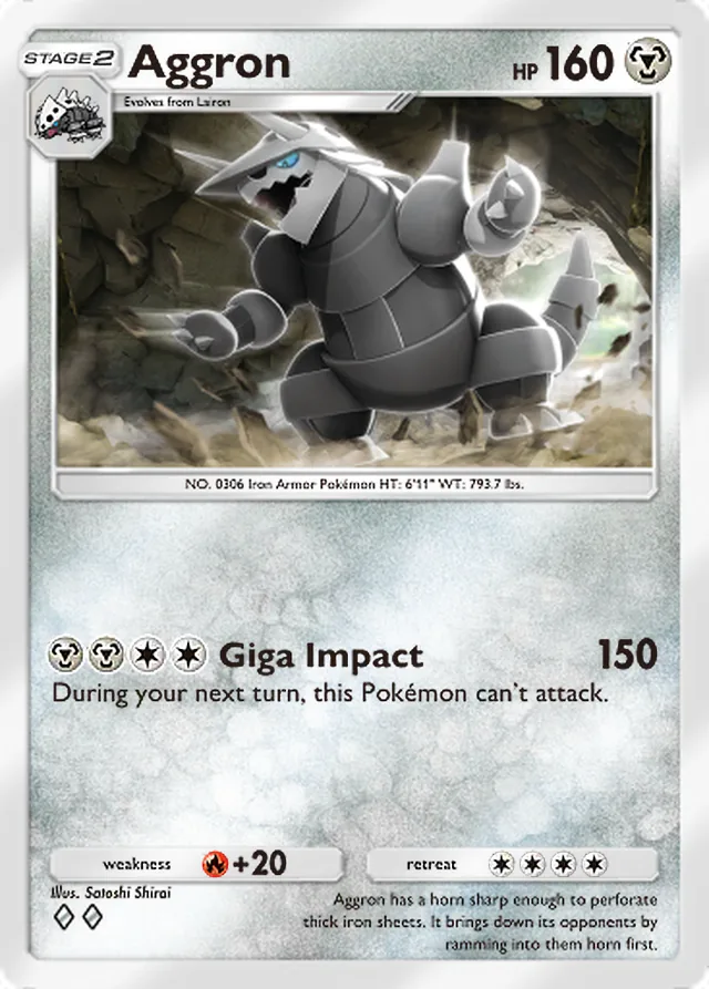 Aggron, Extradimensional Crisis #050, Stage 2 Metal Pokémon, illustrated by Satoshi Shirai