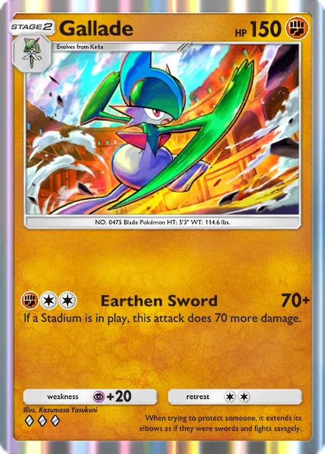 Gallade, Pulsing Aura #084, Stage 2 Fighting Pokémon, illustrated by Kazumasa Yasukuni