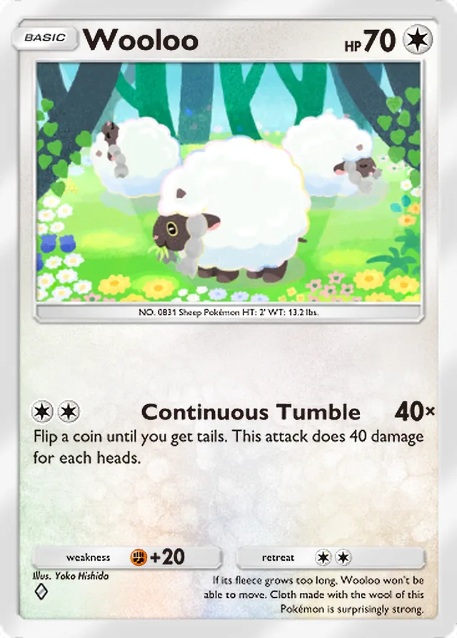 Wooloo, Mega Rising #211, Basic Colorless Pokémon, illustrated by Yoko Hishida