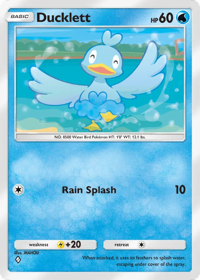 Ducklett, Wisdom of Sea and Sky #062, Basic Water Pokémon, illustrated by MAHOU