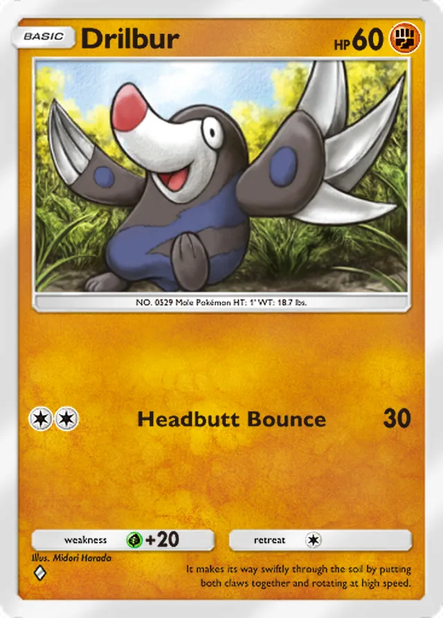 Drilbur, Fantastical Parade #088, Basic Fighting Pokémon, illustrated by Midori Harada