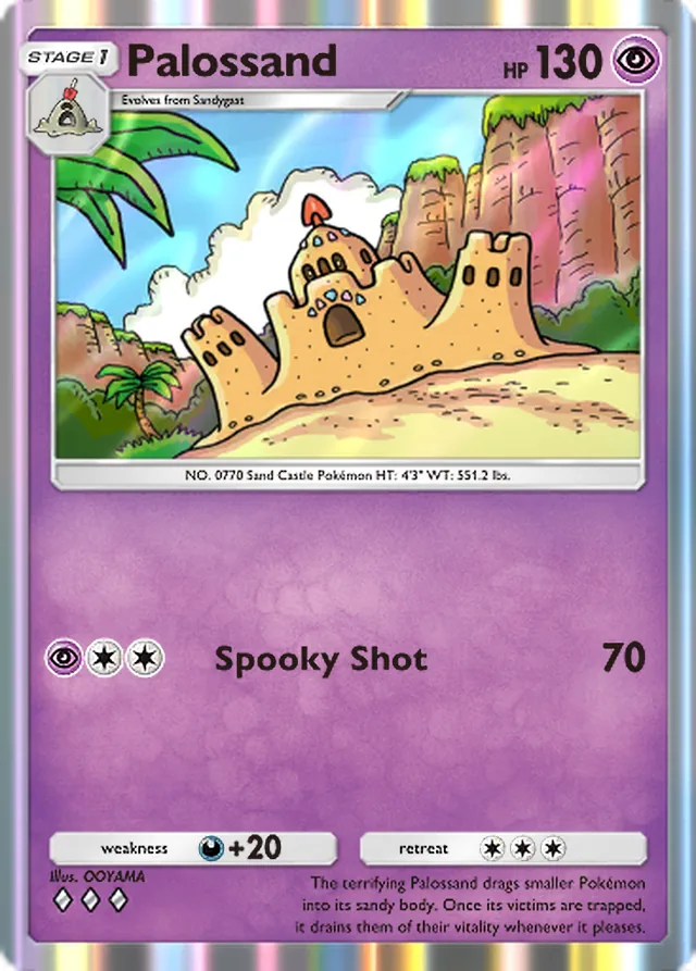 Palossand, Celestial Guardians #082, Stage 1 Psychic Pokémon, illustrated by OOYAMA