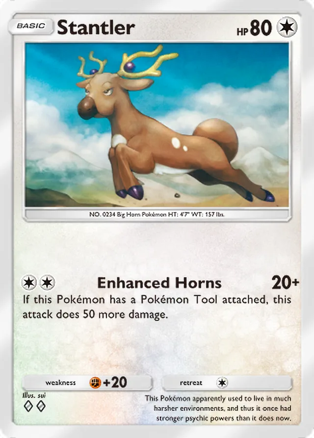 Stantler, Wisdom of Sea and Sky #147, Basic Colorless Pokémon, illustrated by sui