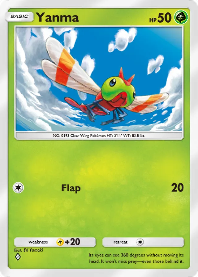 Yanma, Space-Time Smackdown #006, Basic Grass Pokémon, illustrated by Eri Yamaki